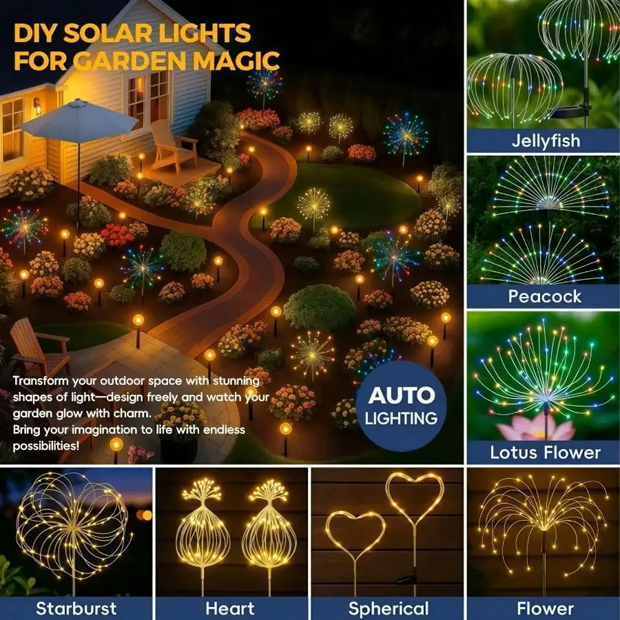 Solar Powered LED Firework Garden Lights With Multiple Lighting Modes