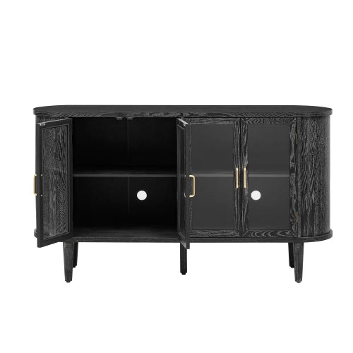 Glass Door Sideboard Storage Farmhouse Wood Buffet Adjustable Shelves