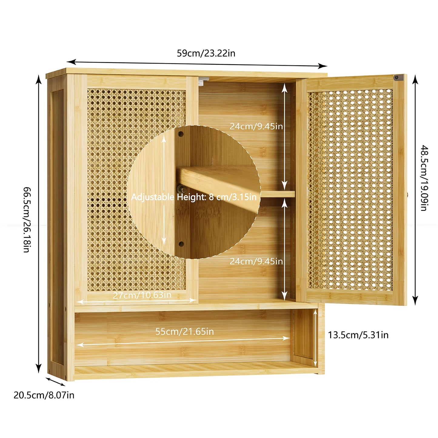Bamboo Wall Cabinet For Bathroom Storage With 3 Shelves