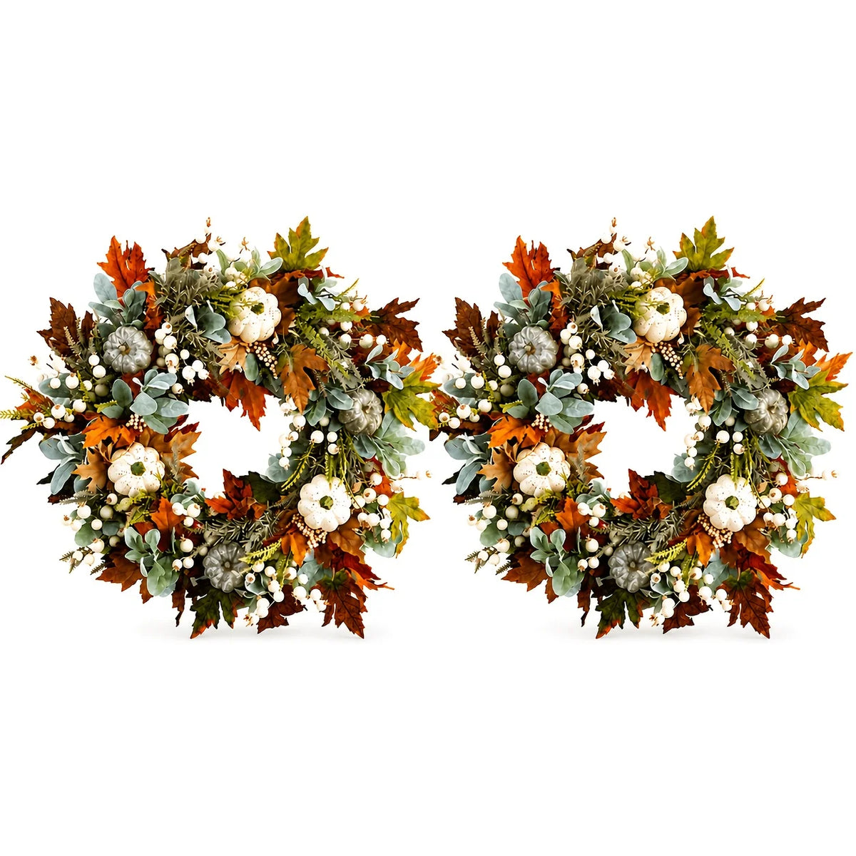 Peony Pumpkin Autumn Wreath With Leaves And Berries For Door