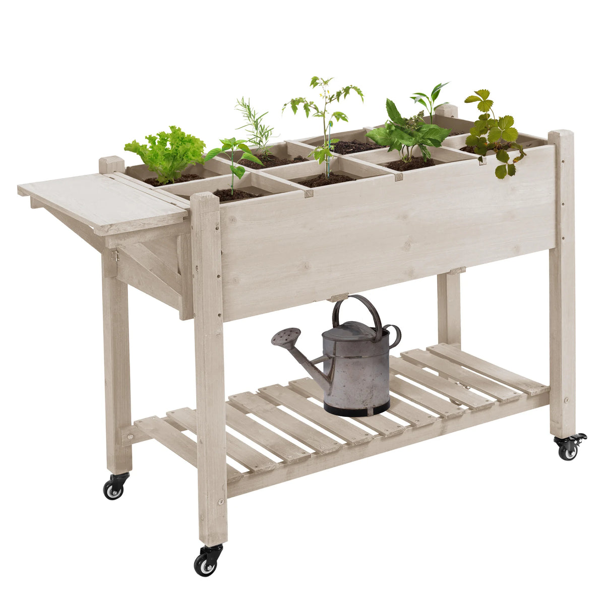 Outsunny 8 Grid Rolling Garden Planter With Integrated Storage Shelf