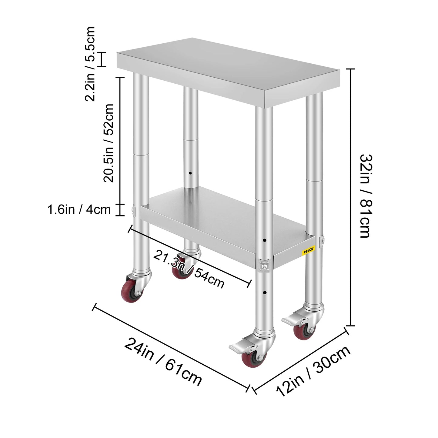 SucceBuy Stainless Steel Kitchen Prep Table With Caster Wheels