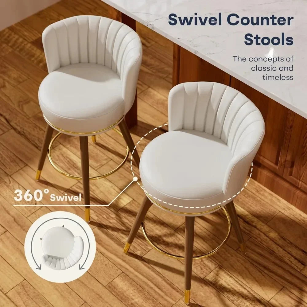 Swivel Bar Stool Set Of 2 PU Leather With Back And Footrest