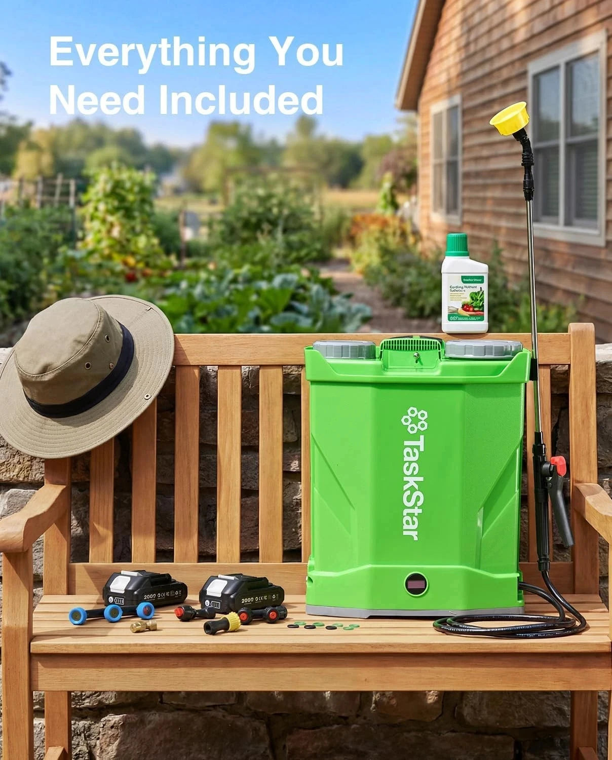 TaskStar Cordless Backpack Sprayer For Pesticides With Dual 2000mAh Batteries