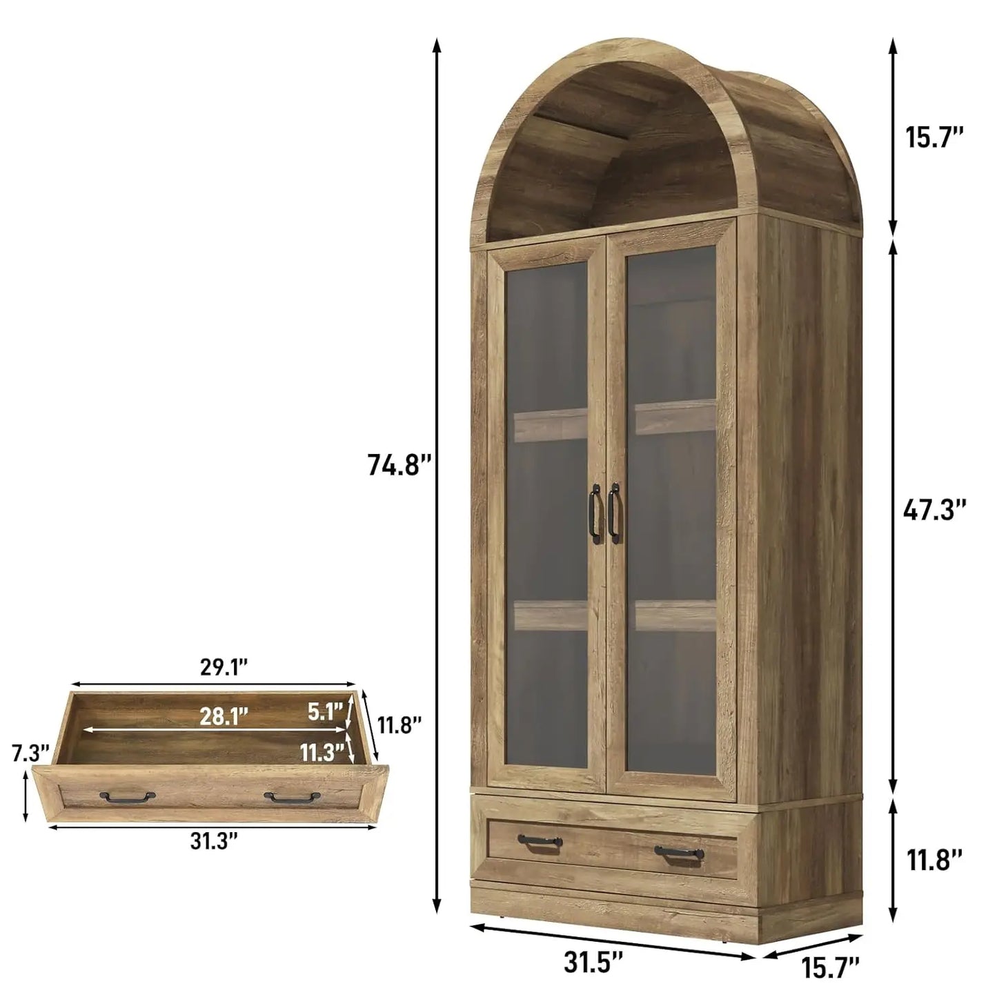 Arched Kitchen Pantry Cabinet With Glass Doors And Steel Frame