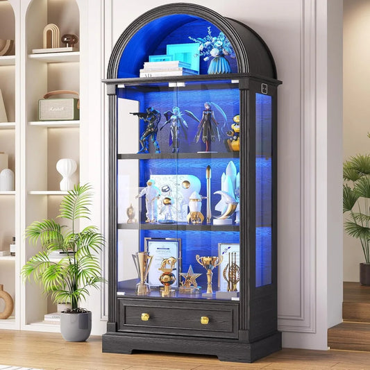 Curio Cabinet With Glass Doors Arched Display Case 4 Tier
