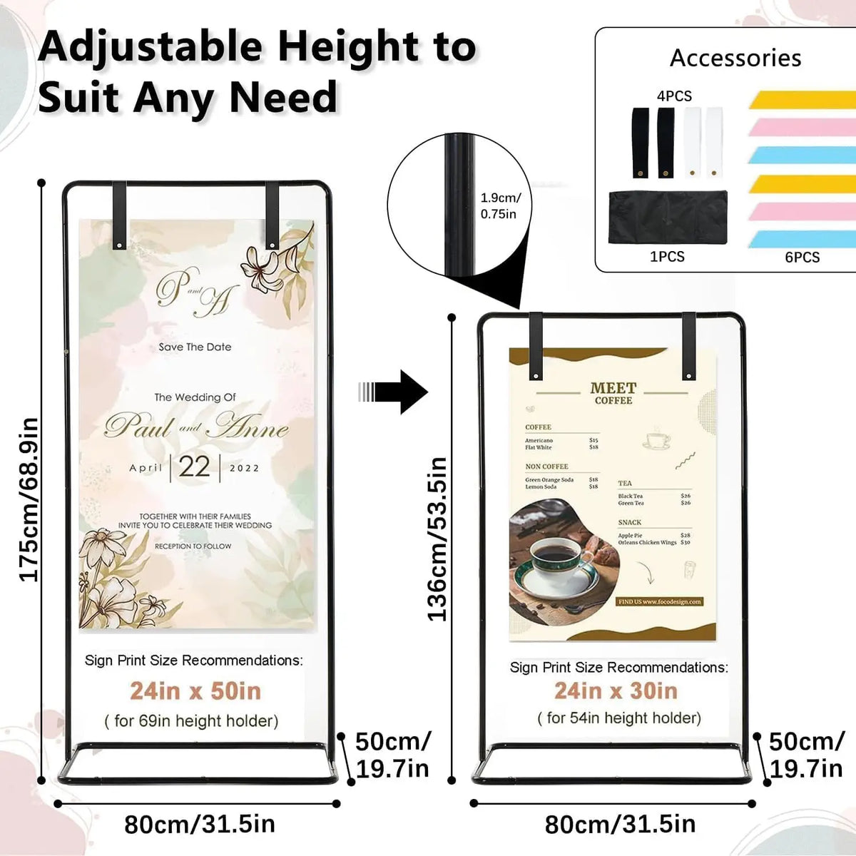 Heavy Duty Adjustable Metal Welcome Sign Stand With Leather Straps