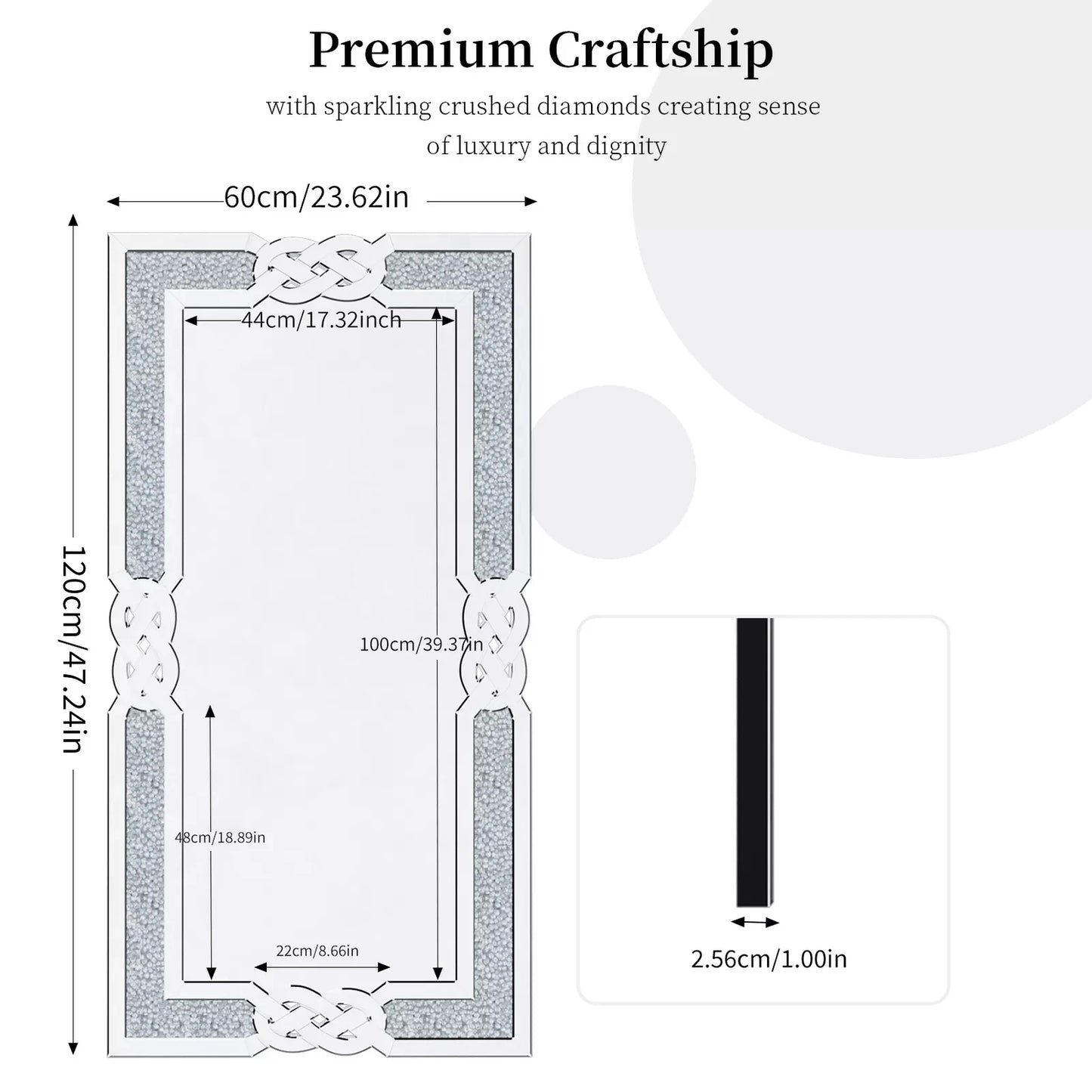 Wisfor Crushed Diamond Wall Mirror Crystal Frame