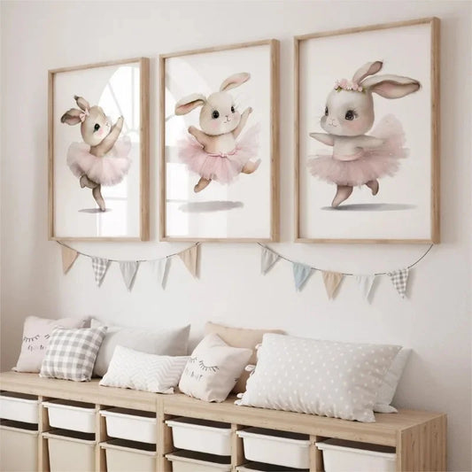 Ballerina Bunny Canvas Posters Woodland Animal Wall Art Nursery Decor