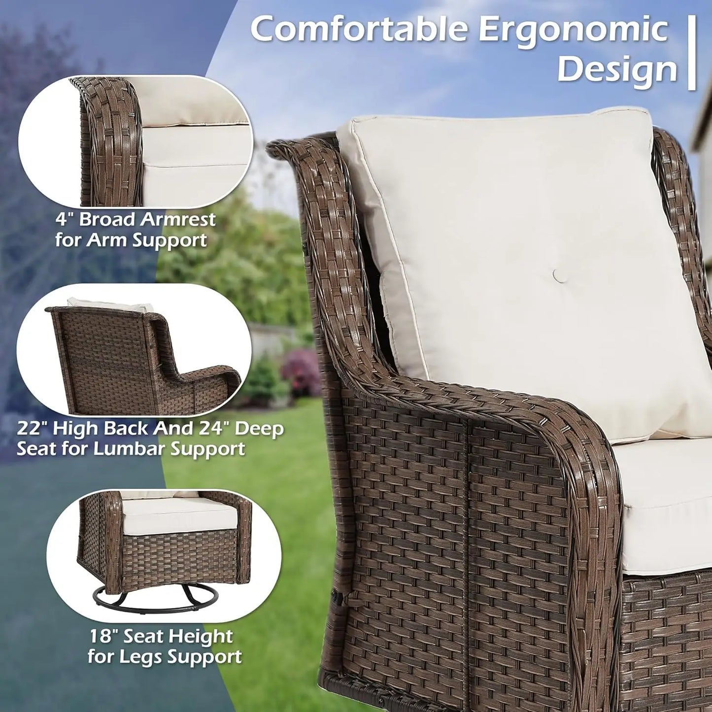 360 Degree Swivel Patio Set Wicker Chairs And Side Table