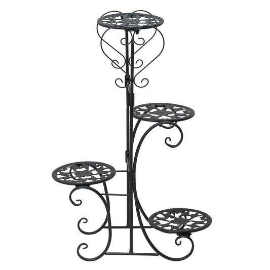 Wrought Iron Plant Stand for Four Pots Outdoor Garden Decor