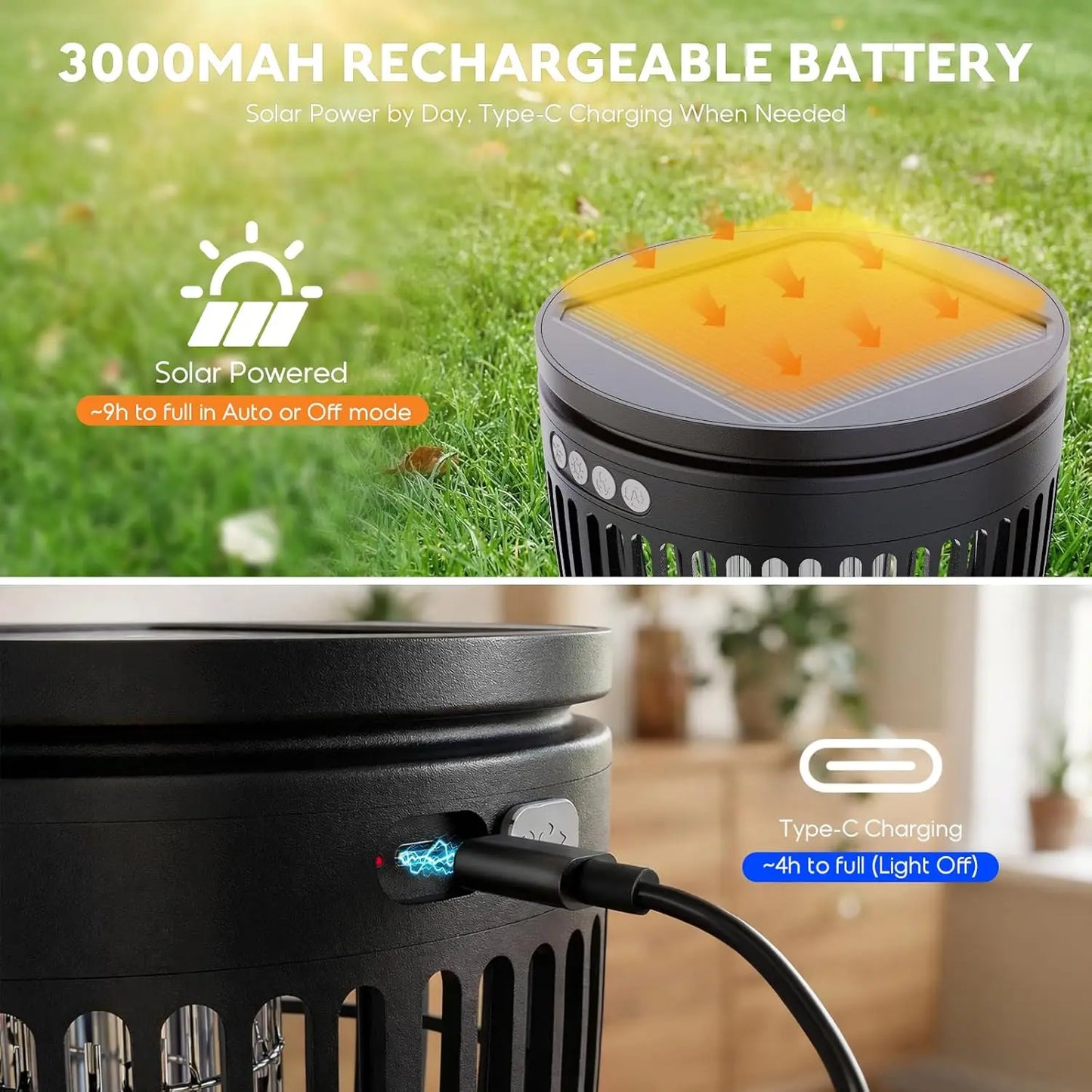 Solar Bug Zapper Outdoor 4200V 3 In 1 Backyard Zapper