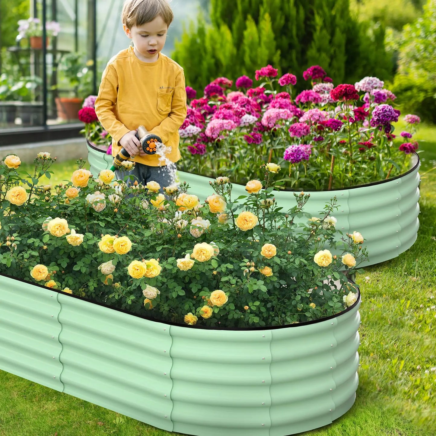 HiMISS 2 Pack Oval Galvanized Steel Raised Bed Open Base