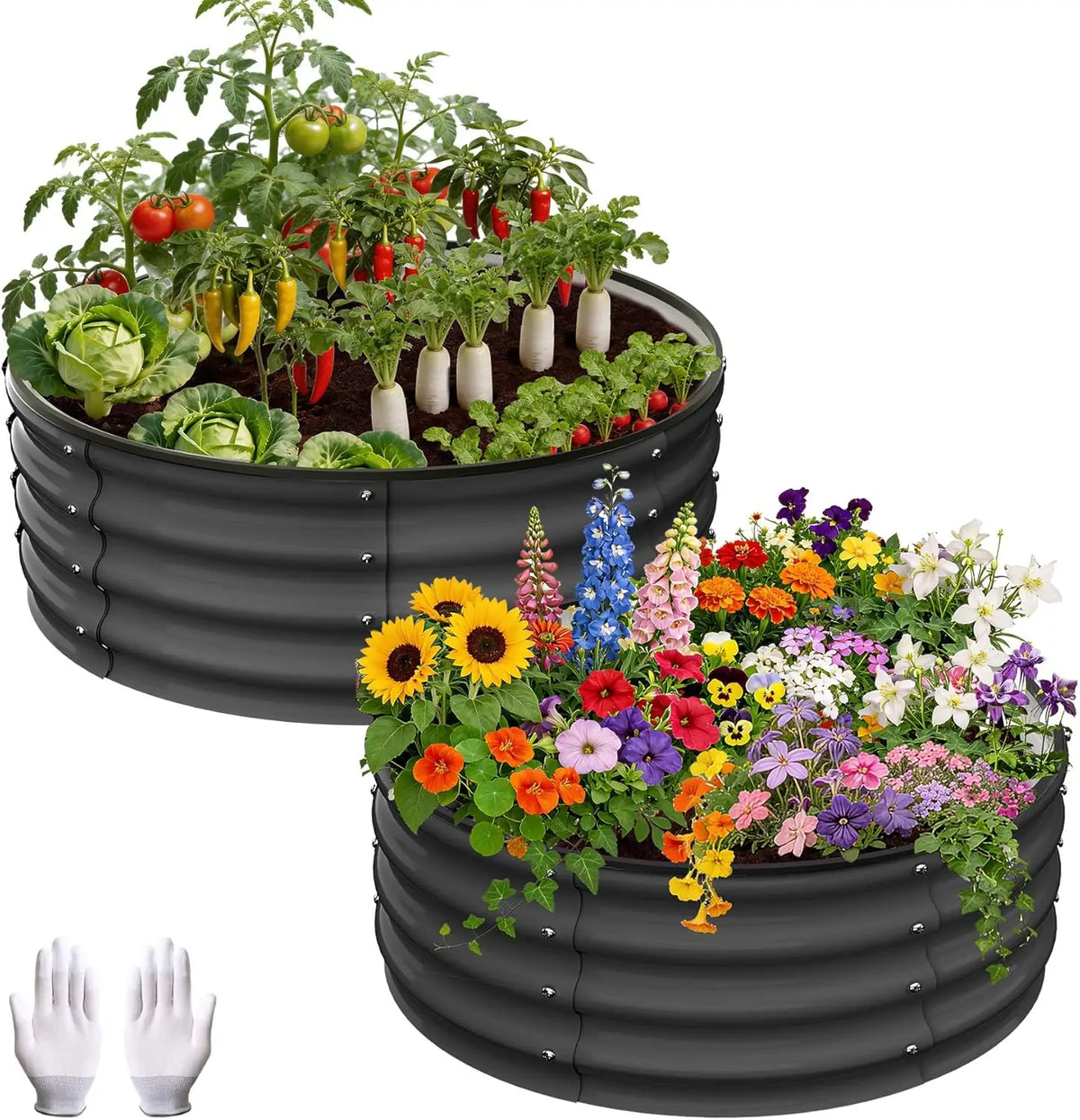 Tacleekii Galvanized Metal Round Raised Garden Planter