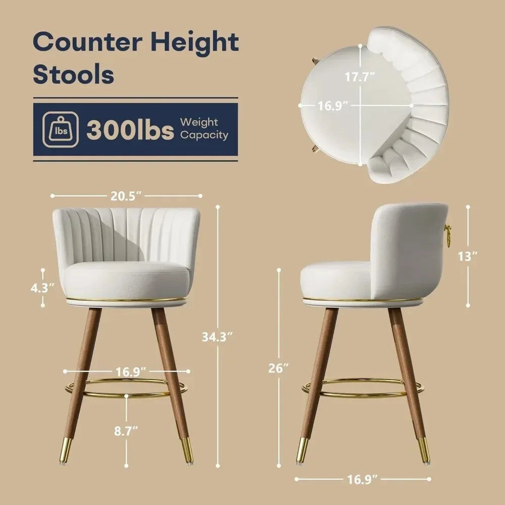 Swivel Bar Stool Set Of 2 PU Leather With Back And Footrest