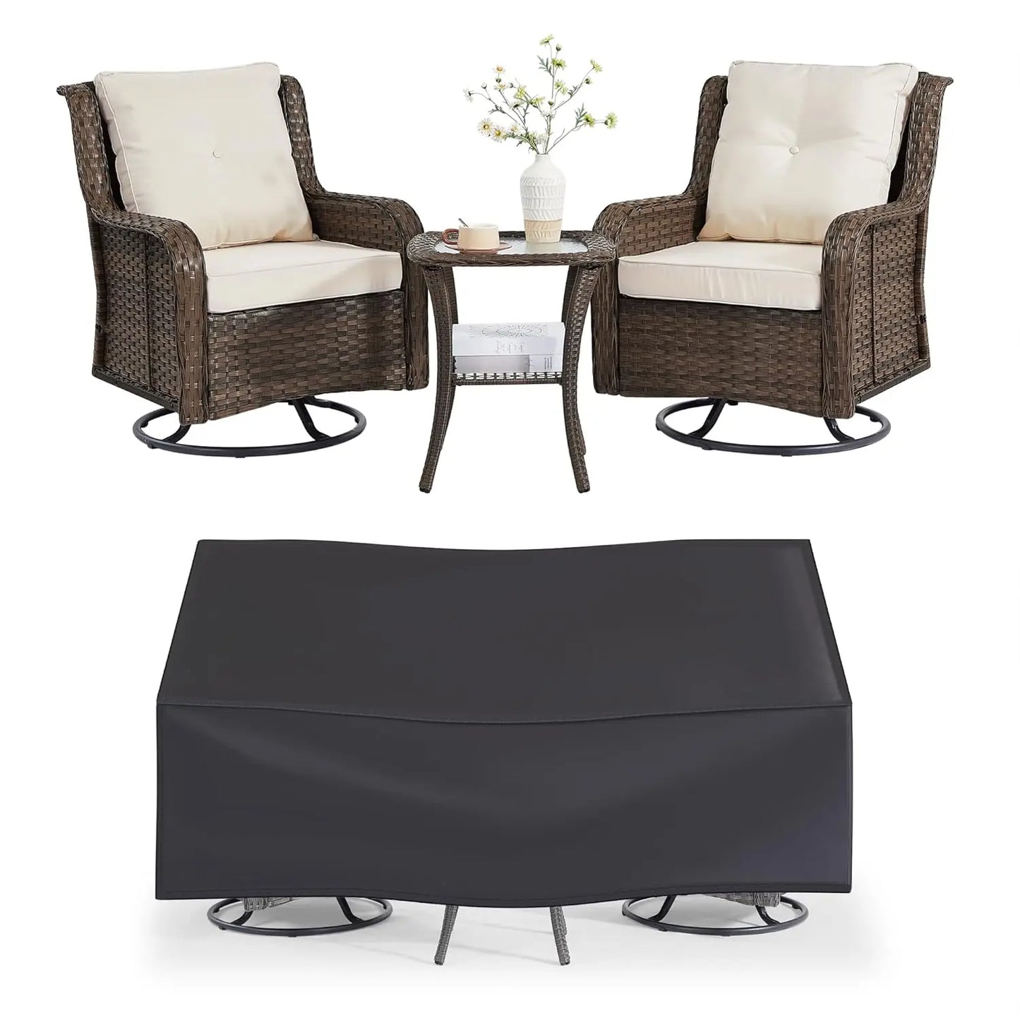 360 Degree Swivel Patio Set Wicker Chairs And Side Table