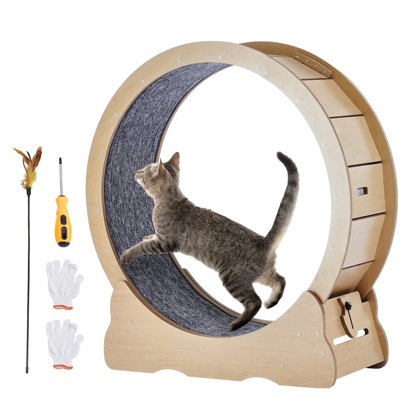 SucceBuy Wooden Cat Exercise Wheel Treadmill For Indoor Cats