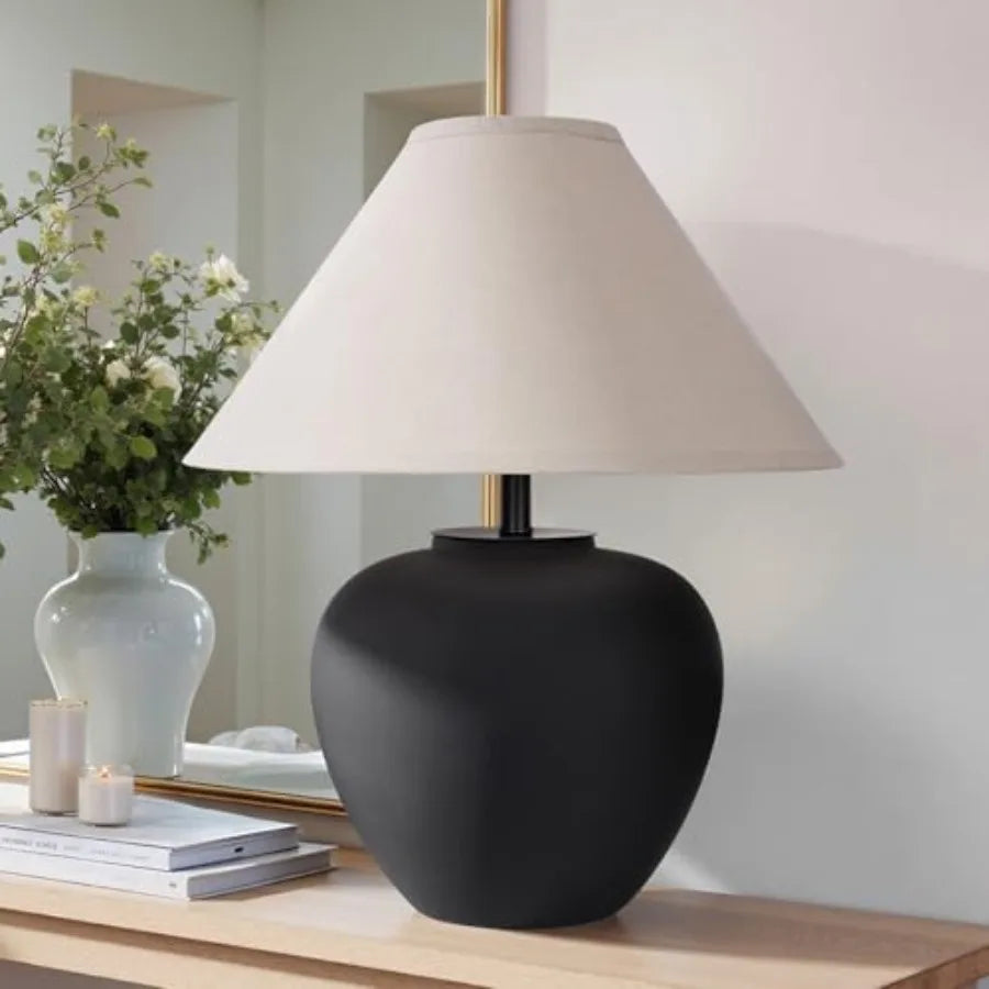 Ceramic Pot Table Lamp With Frosted Shade Nightstand