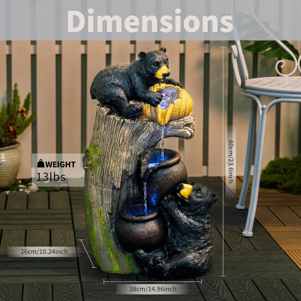 Bear Outdoor Water Fountain With LED Lights for Gardens