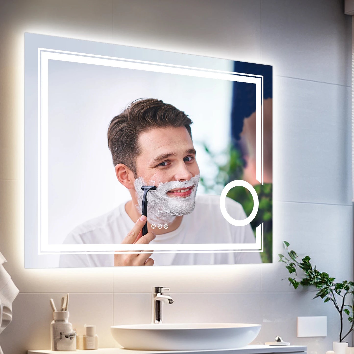 LED Lighted Smart Bathroom Mirror 3X Magnification Wall Mounted