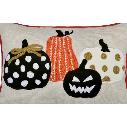 Halloween Pumpkin Embroidered Throw Pillow Polka Dot Linen Cushion