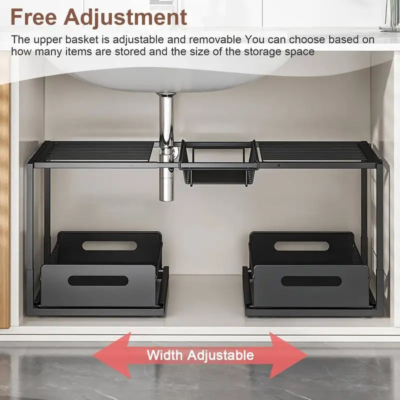 Under-Sink Sliding Storage Organizer With 2 Drawers For Cabinet