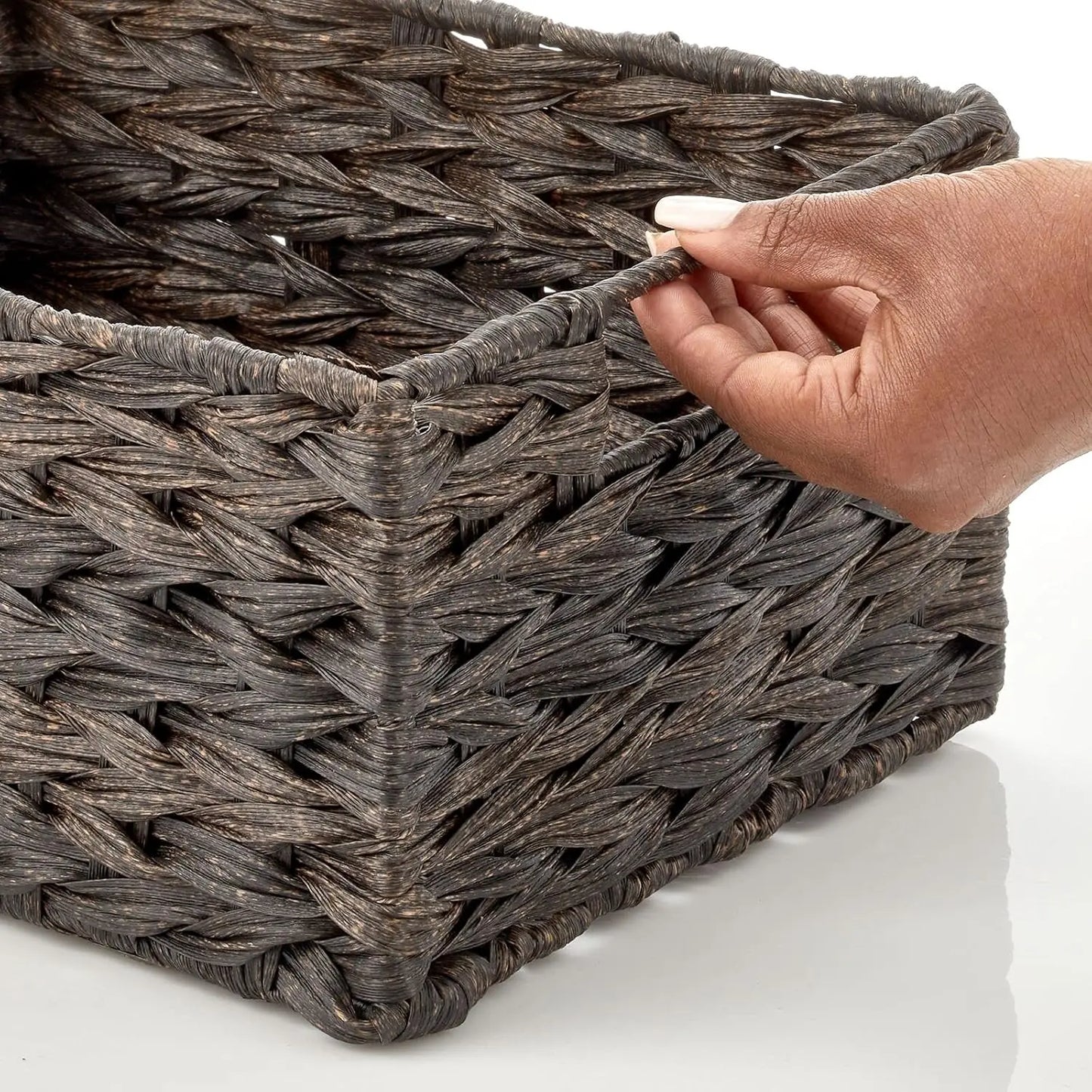 Woven Farmhouse Kitchen Pantry Organizer Basket for Cabinets and Shelves