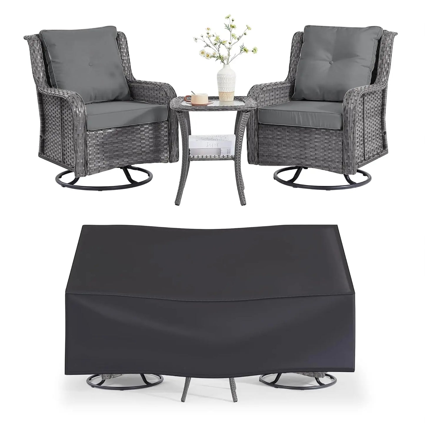 360 Degree Swivel Patio Set Wicker Chairs And Side Table