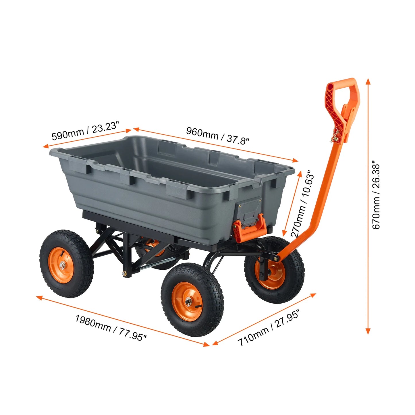 SucceBuy Poly Garden Dump Cart With Steel Frame 2-In-1 Handle