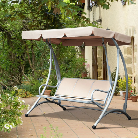 Three-Seat Outdoor Porch Swing Chair Glider With Adjustable Canopy