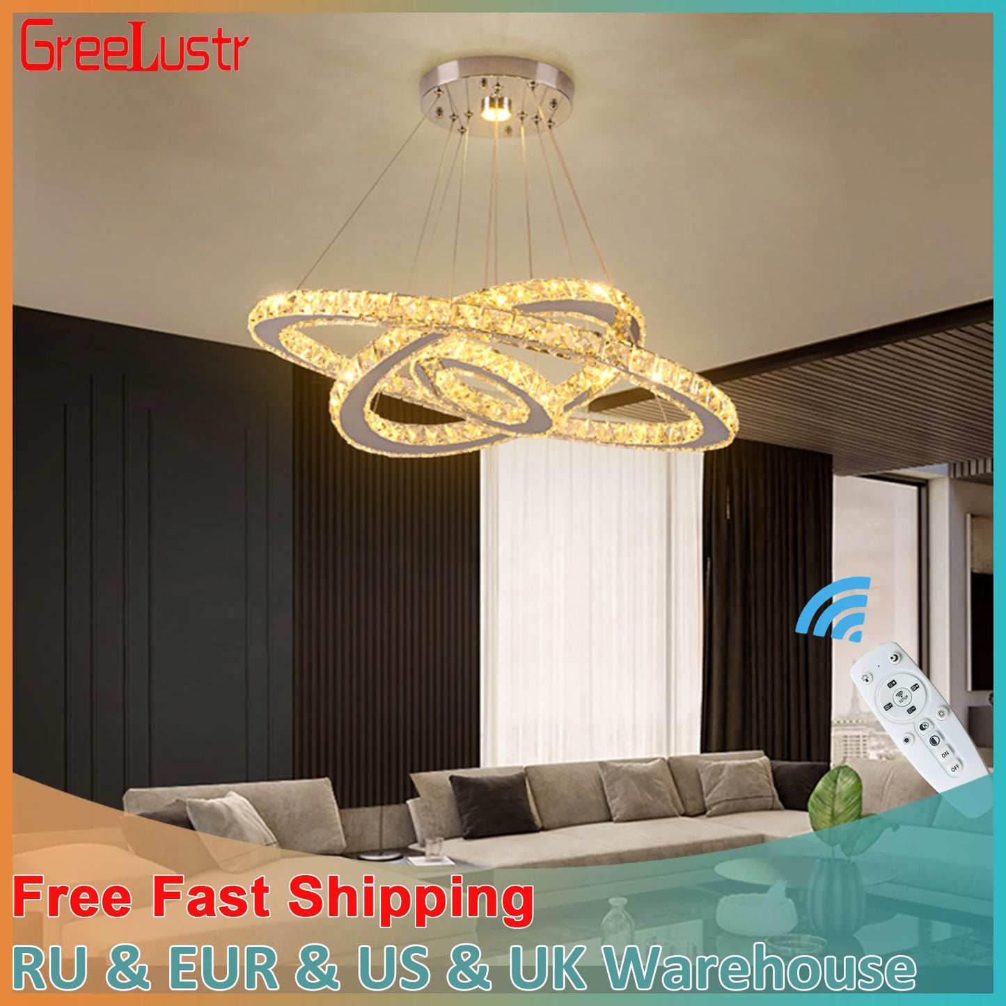 GreeLustr Luxury Crystal Modern Pendant Light Dimmable Chandelier