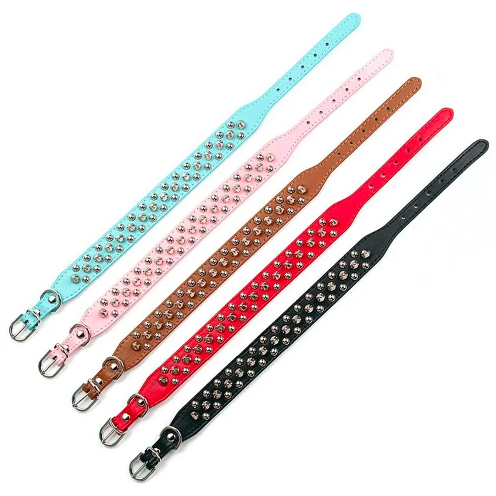 Adjustable PU Leather Dog Collar with Punk Rivet Spikes