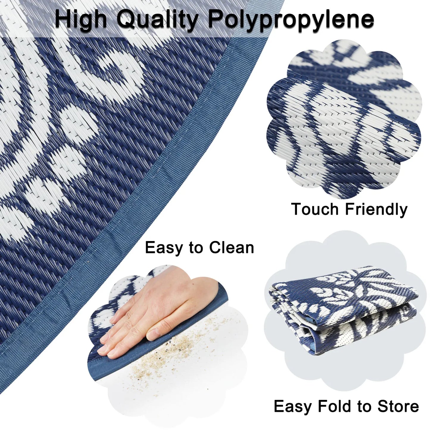 Round Outdoor Rug Portable Waterproof Reversible Plastic Straw Mat