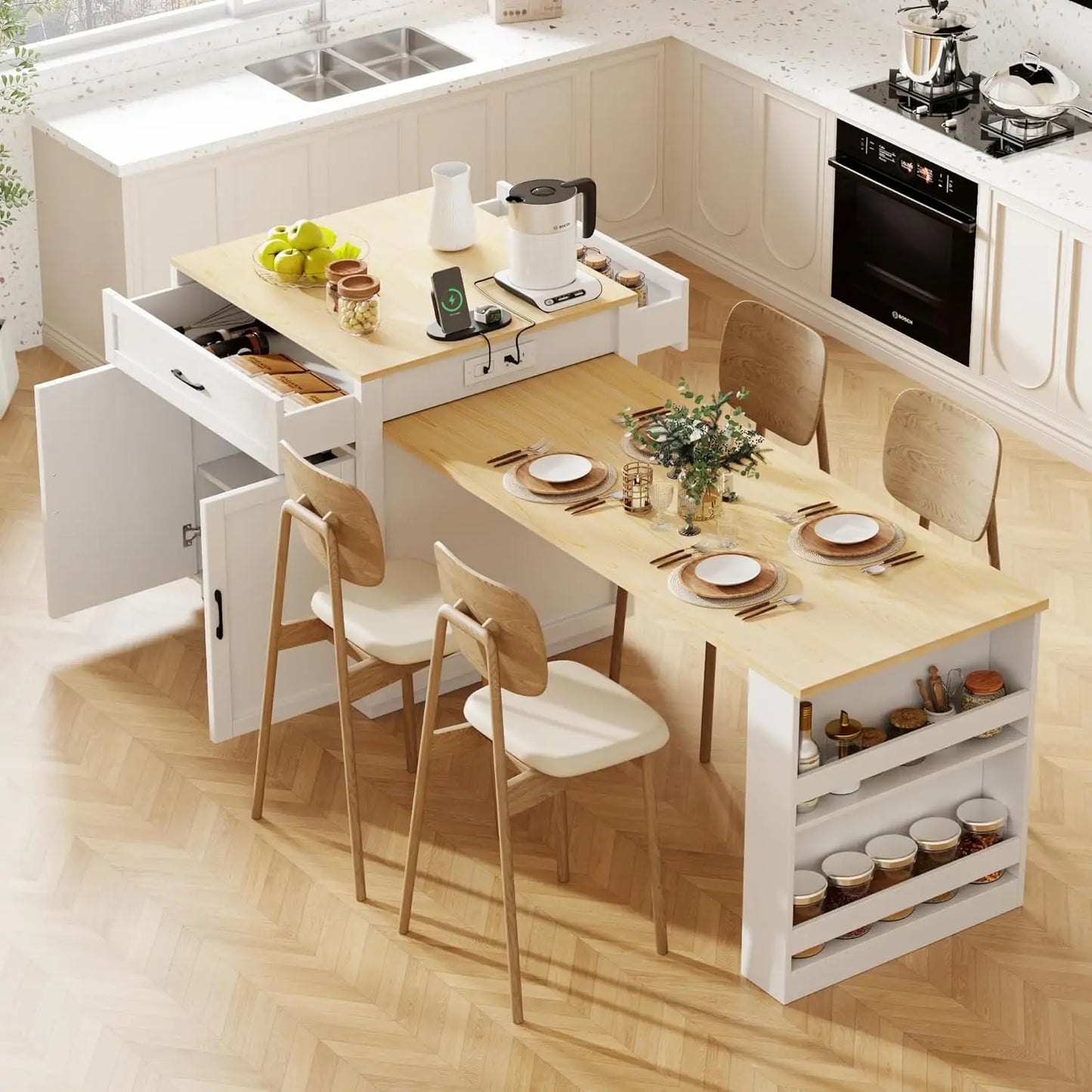 Rolling Kitchen Island With Power Outlet And Drop Leaf
