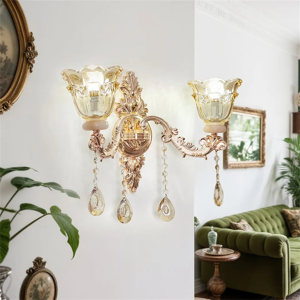 Vrygle Floral Wall Sconce With Crystal Lampshade Entrance Hallway Decor