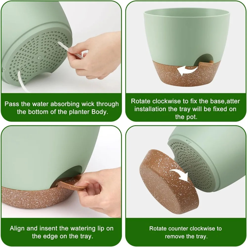 NBVCX Self Watering Plant Pots Set Of 5 With Drainage Saucers