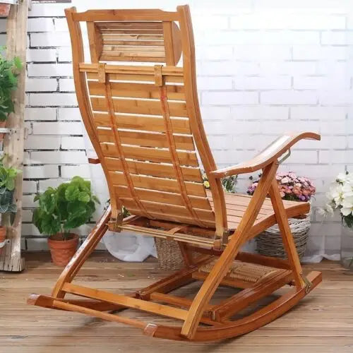 Foldable Bamboo Rocking Chair For Indoor Outdoor Patio