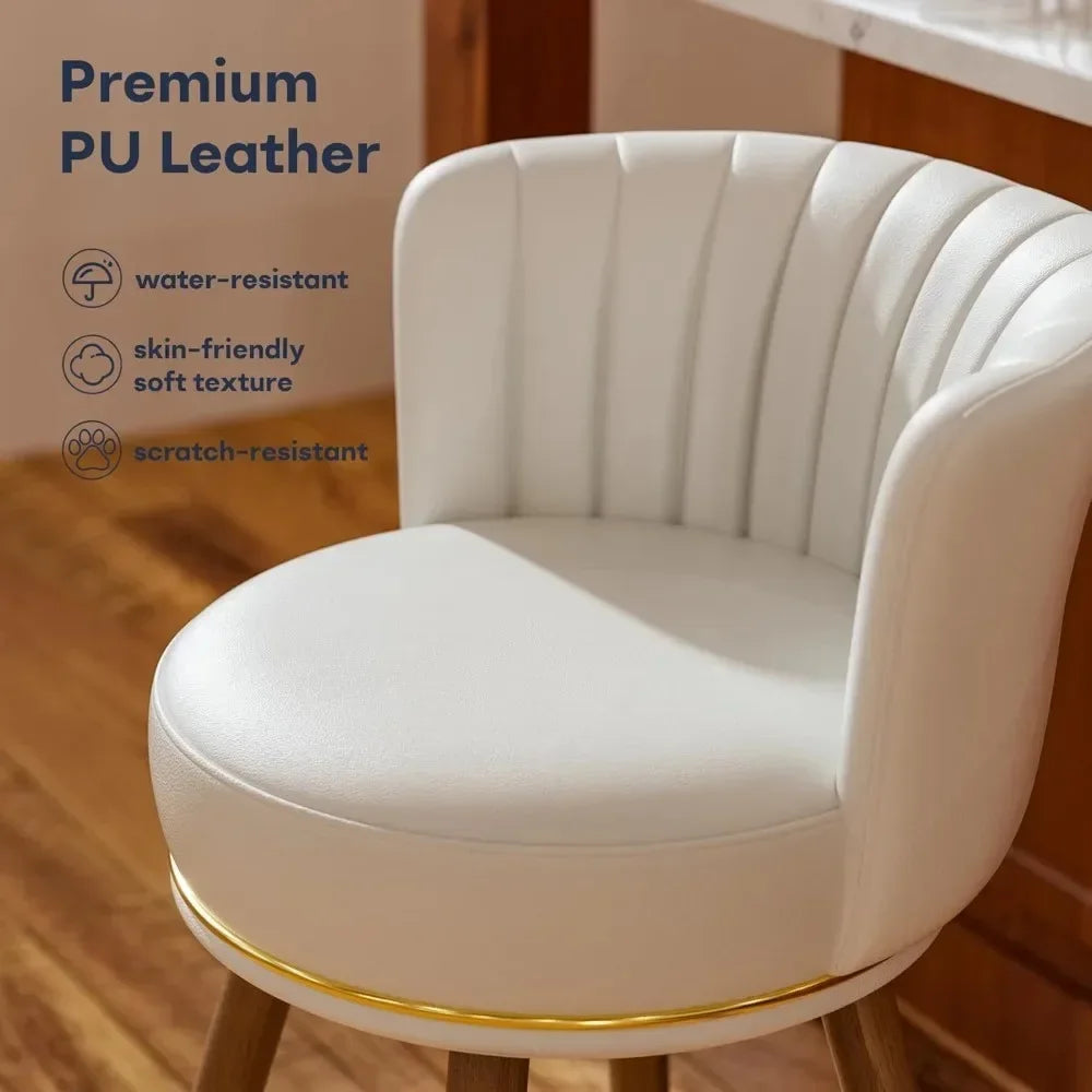 Swivel Bar Stool Set Of 2 PU Leather With Back And Footrest