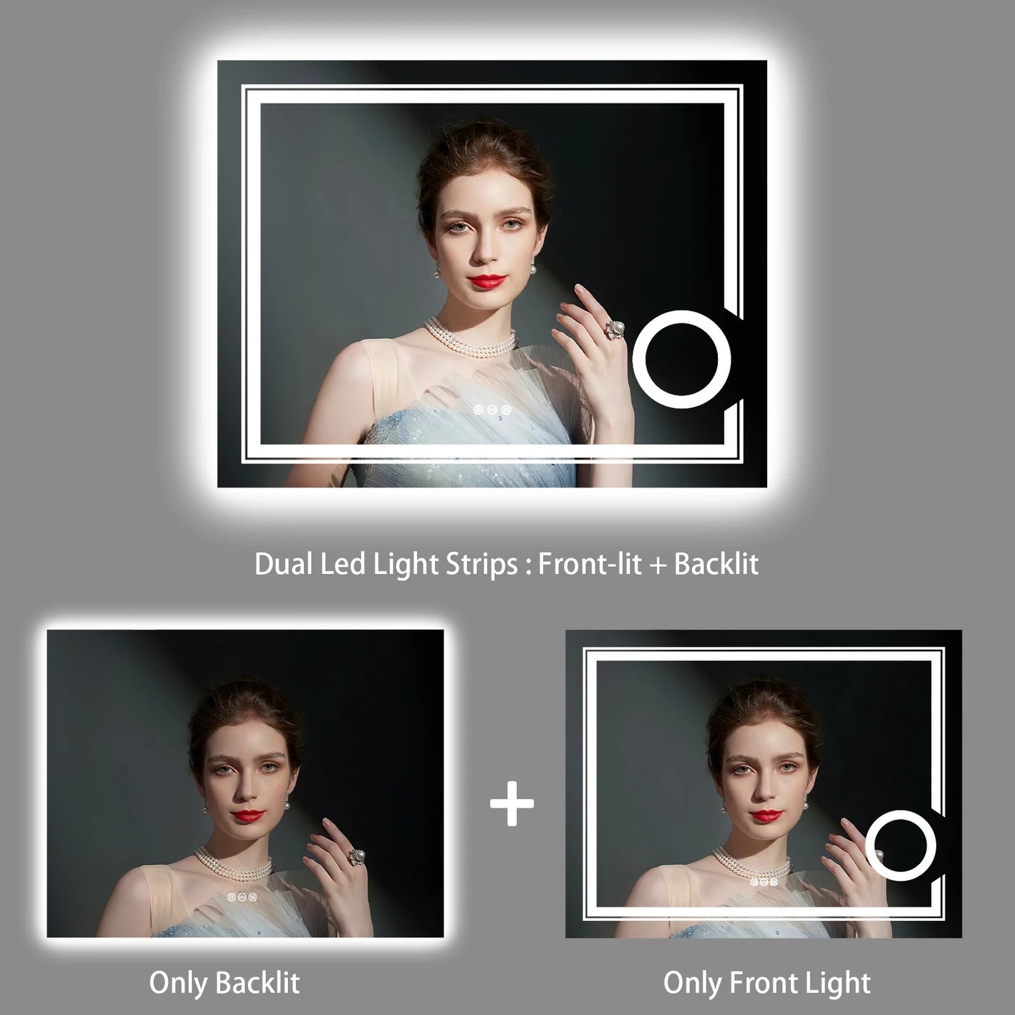 LED Lighted Smart Bathroom Mirror 3X Magnification Wall Mounted