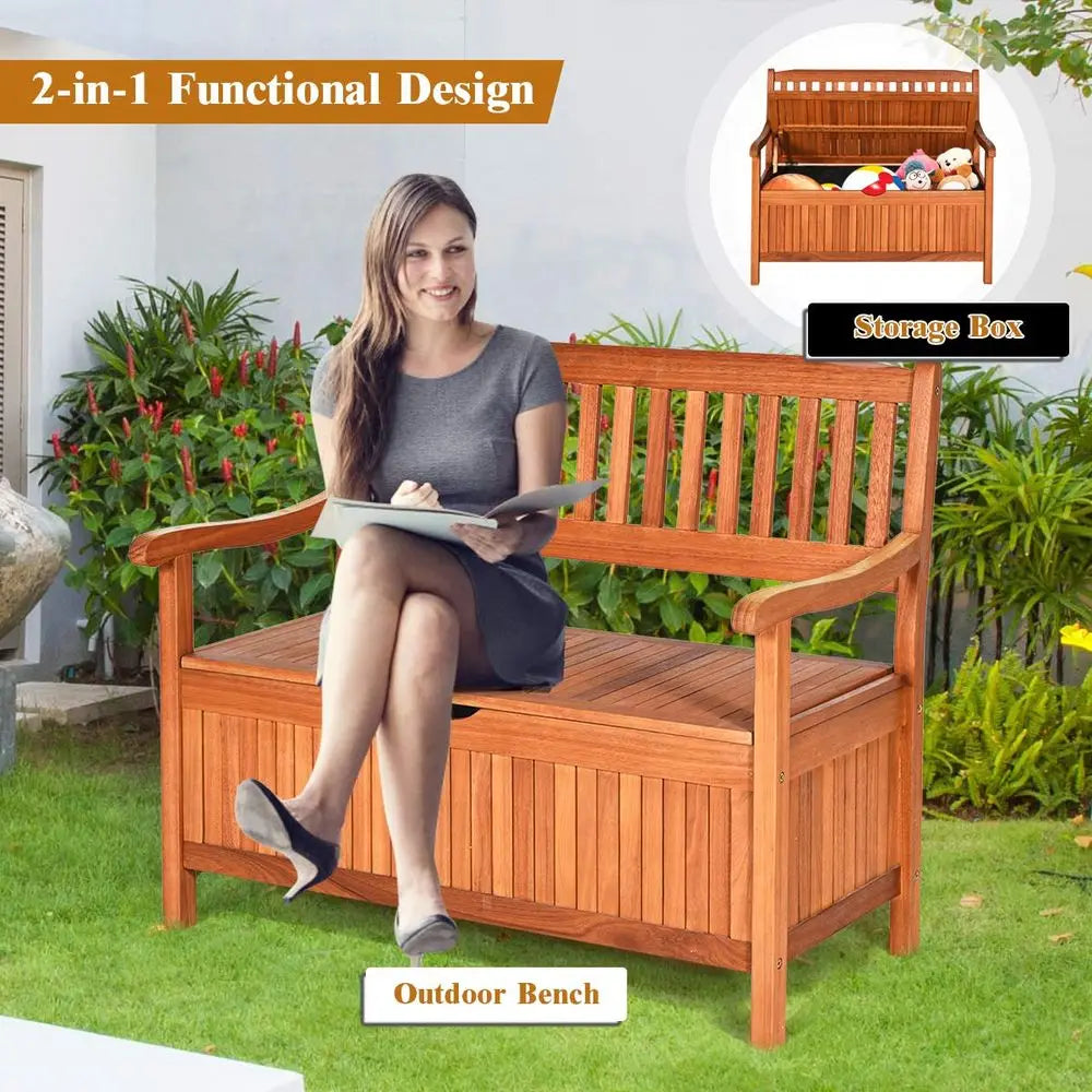Eucalyptus Outdoor Wood Storage Bench With Dustproof Lining