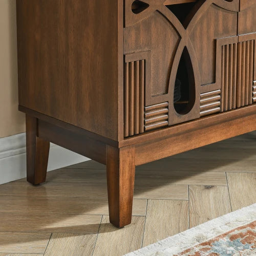 Walnut Storage Buffet Mid Century Modern Four Doors With Adjustable Shelves