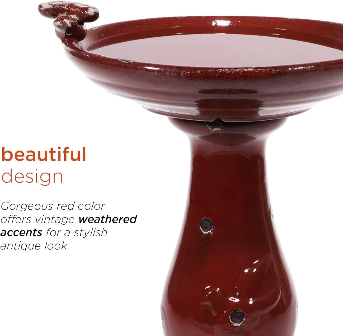 Antique Ceramic Birdbath With Two Bird Figurines For Garden