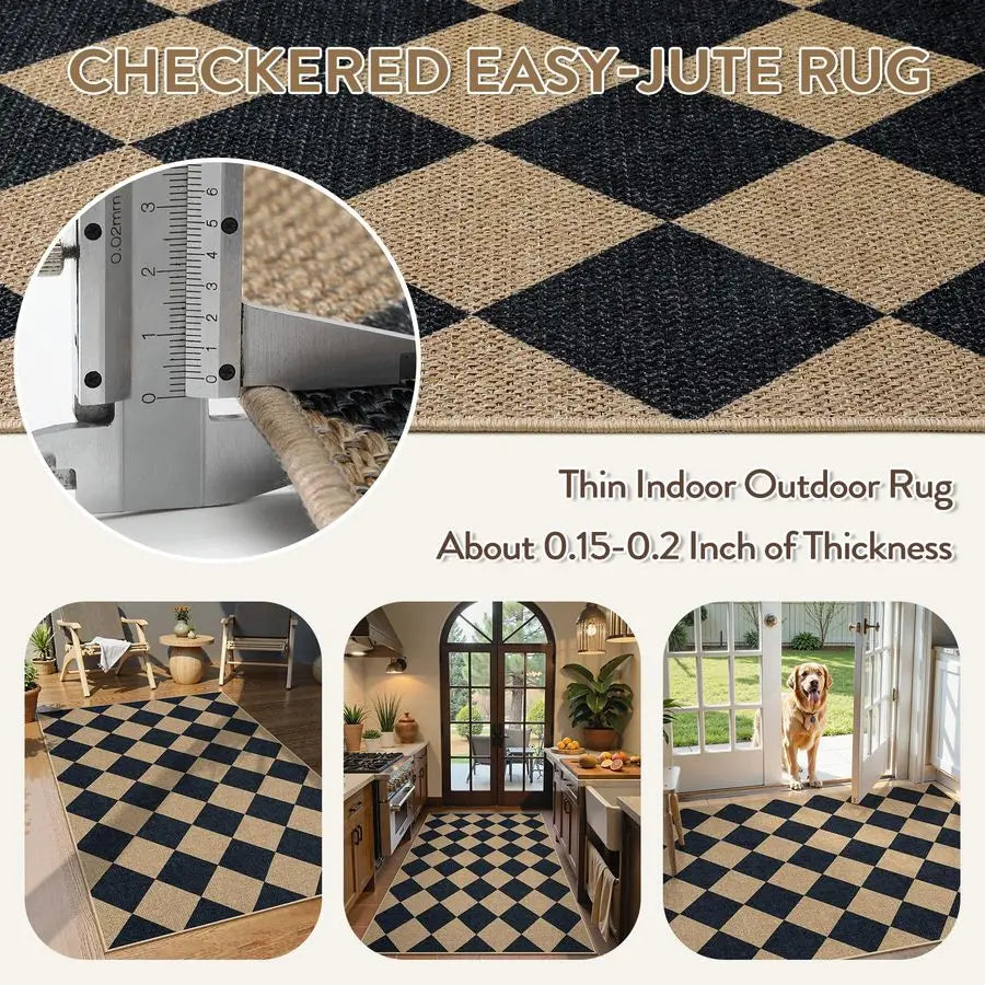 Checkered Jute Outdoor Rug Washable For Entryway And Living Spaces