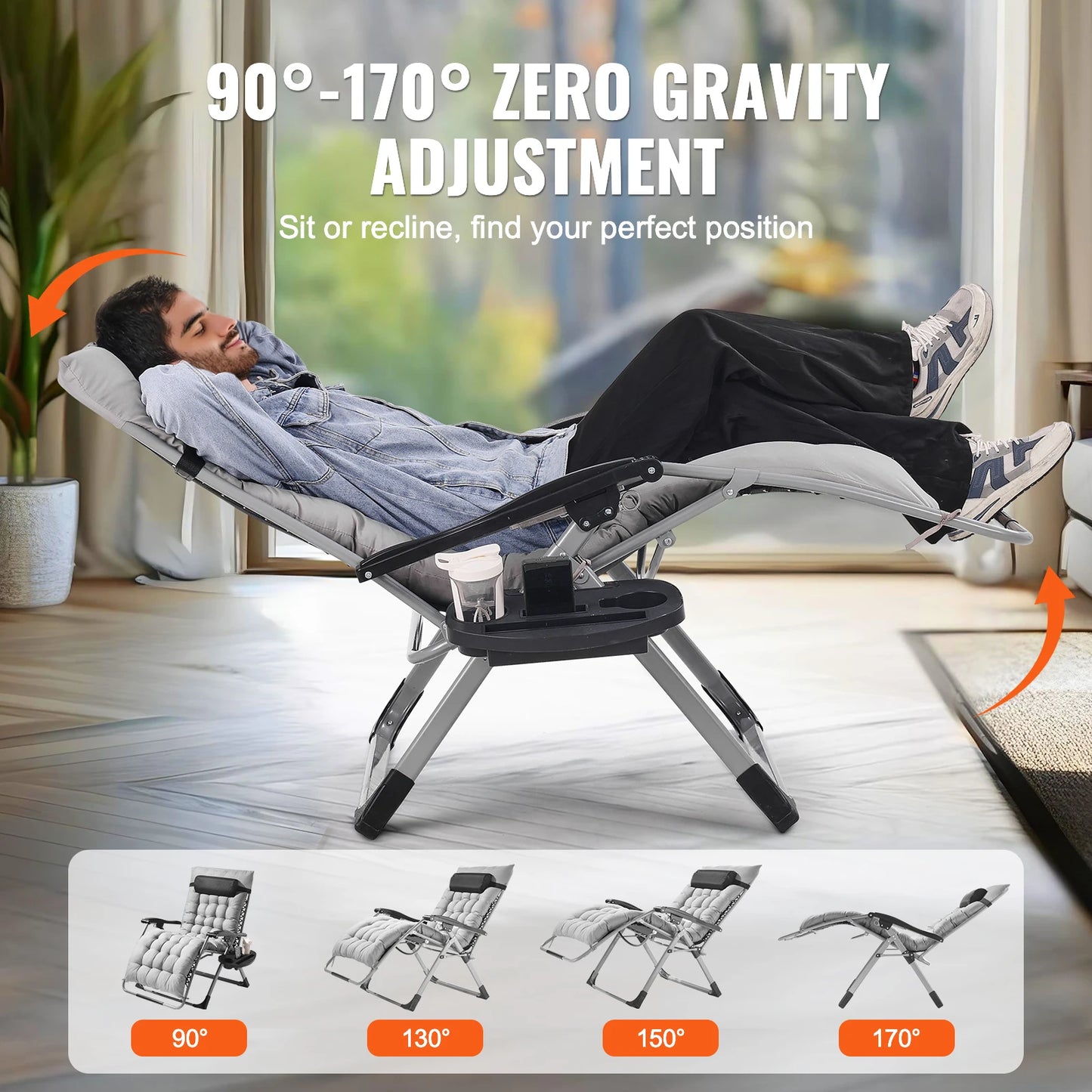SucceBuy Zero Gravity Chair With Adjustable Recline And Cupholder
