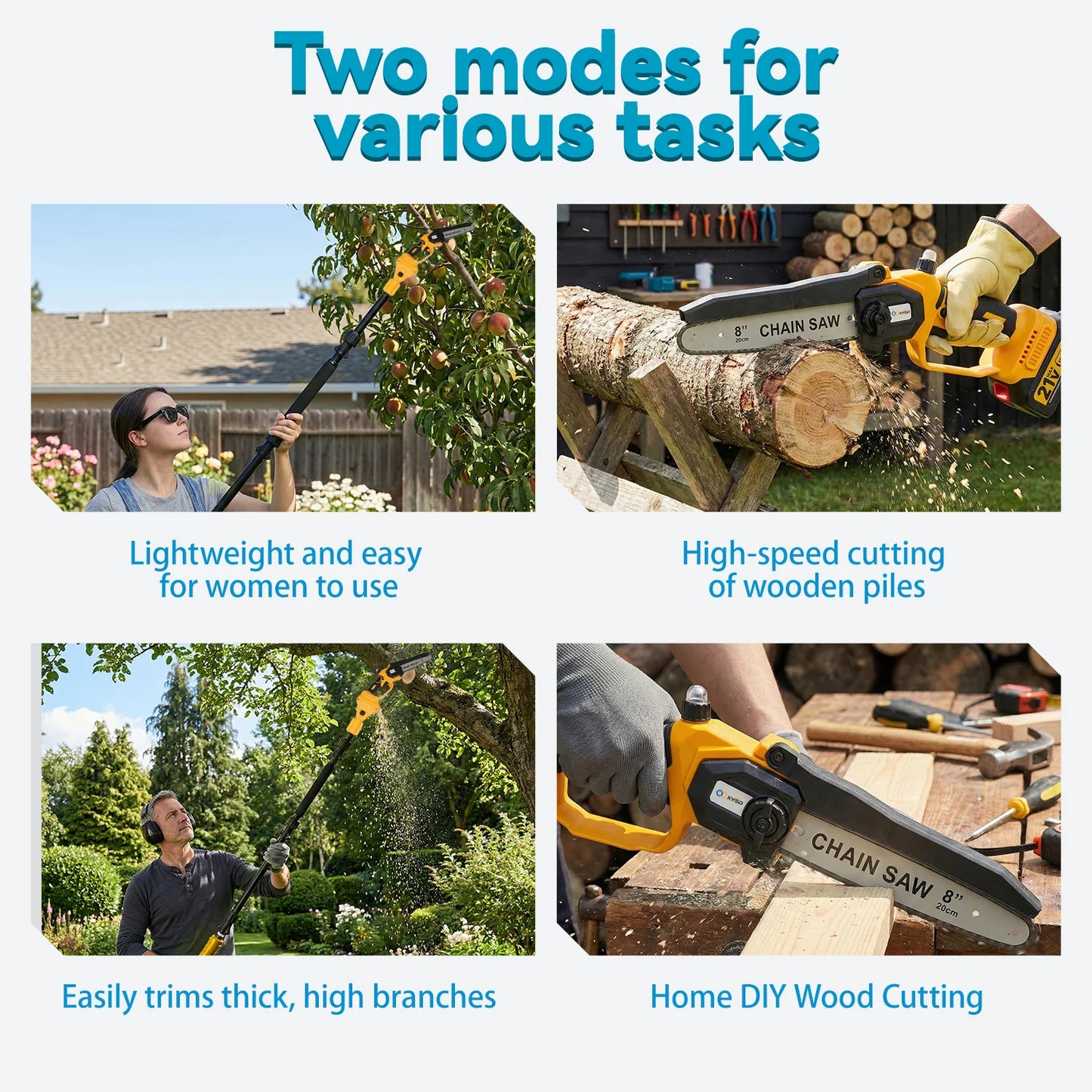 2-In-1 Electric Pole Saw With Extension Pole Cordless 21V