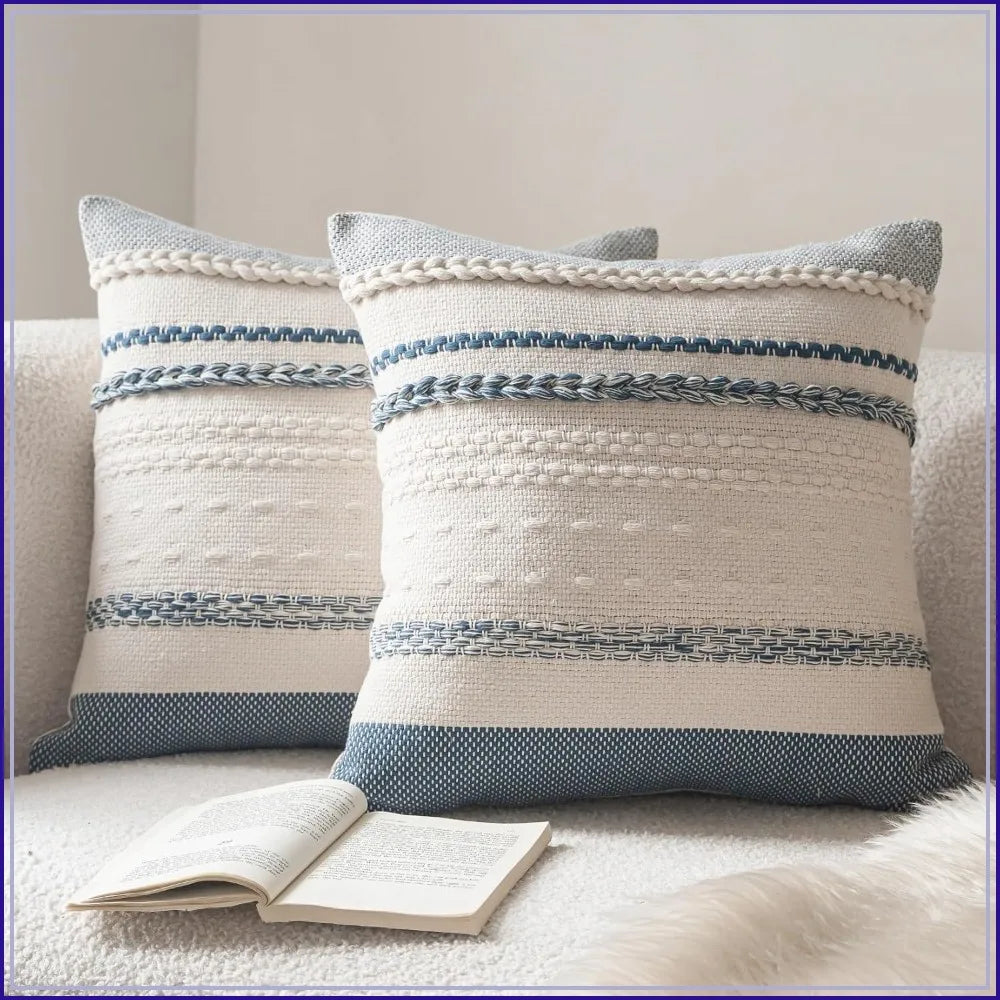 Boho Throw Pillow Covers Set Of 2, Textured Cushion Covers For Farmhouse Decor