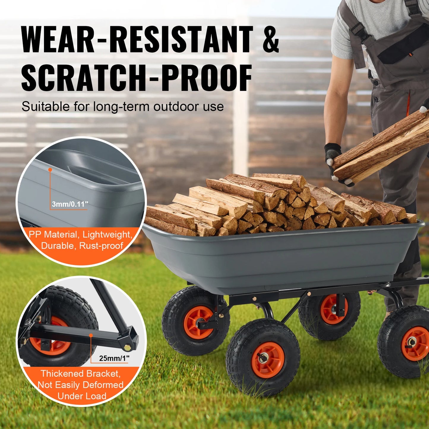 SucceBuy Poly Garden Dump Cart With Steel Frame 2-In-1 Handle