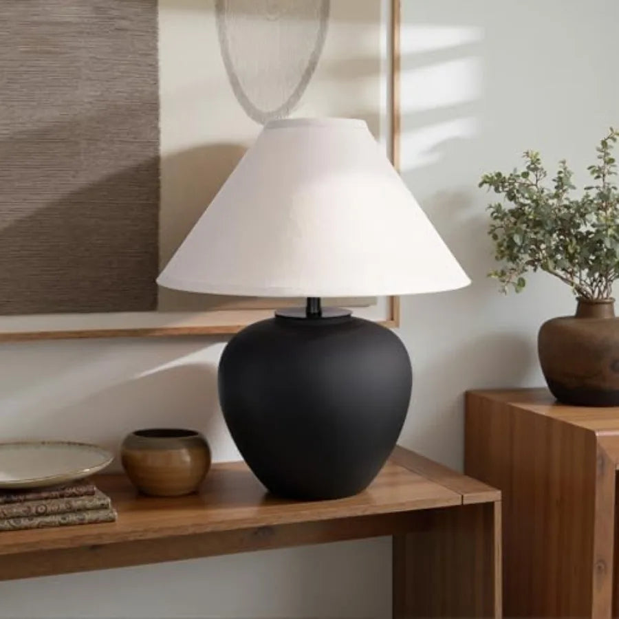 Ceramic Pot Table Lamp With Frosted Shade Nightstand