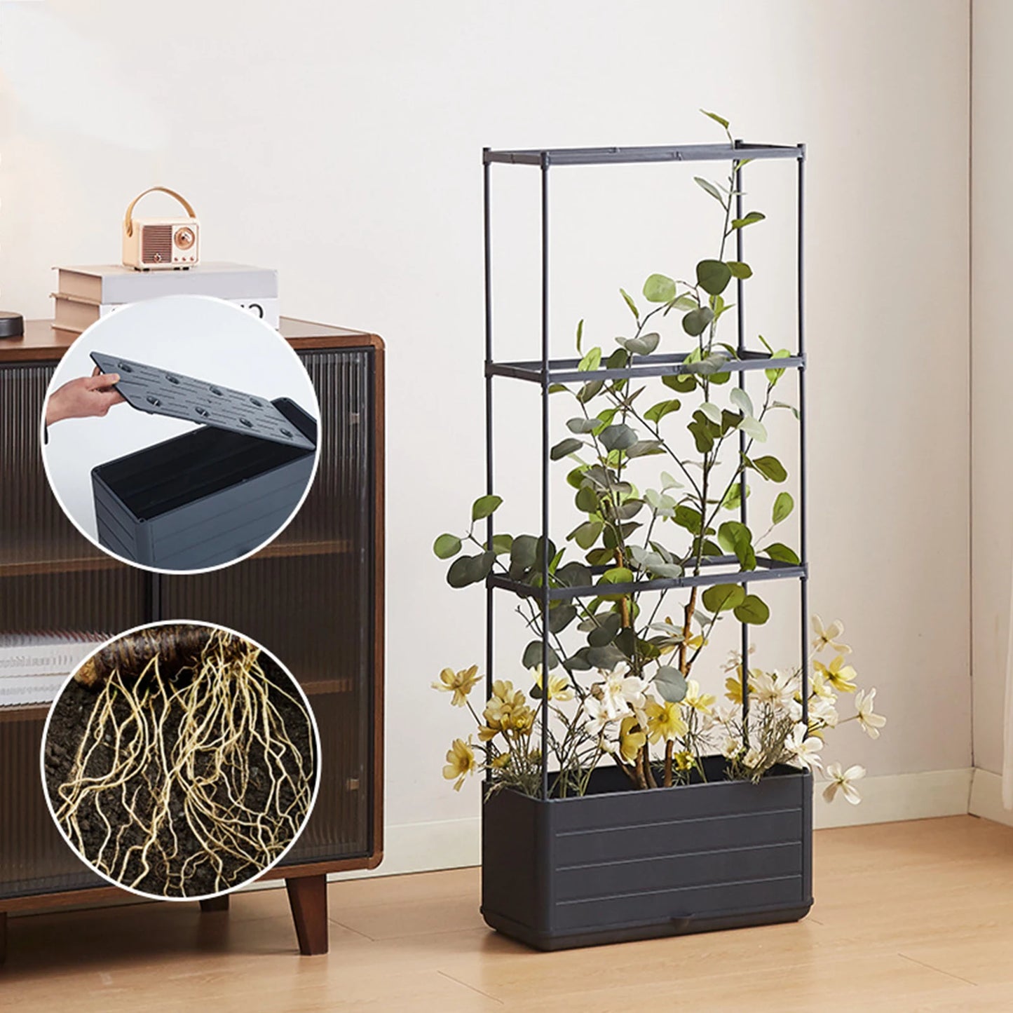 Raised Garden Bed Planter With Trellis For Climbing Vegetables