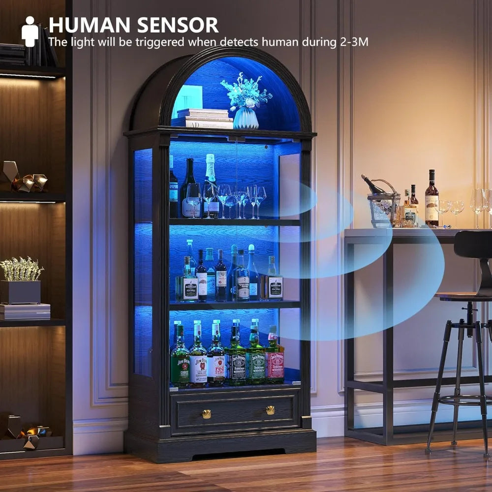 Curio Cabinet With Glass Doors Arched Display Case 4 Tier